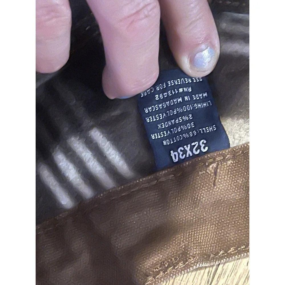 Rugged Wear Haggar Mens 32x34 Flannel Lined Brown Canvas Work Pants Straight Leg